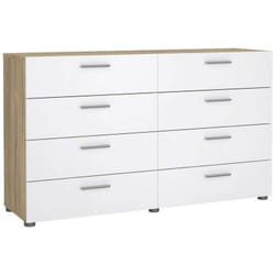 Dmora - Commode double, coloris chêne et blanc brillant, 140 x 82,9 x 40,35 cm, avec emballage renforcé