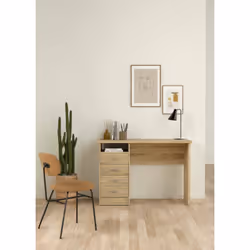 Bureau à quatre tiroirs, couleur chêne, 110 x 76 x 48 cm.La structure à quatre tiroirs vous permet de ranger tout ce dont vou ...