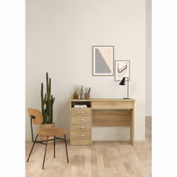Bureau à cinq tiroirs, couleur chêne, 109 x 76 x 48 cm.La structure à quatre tiroirs vous permet de ranger tout ce dont vous  ...