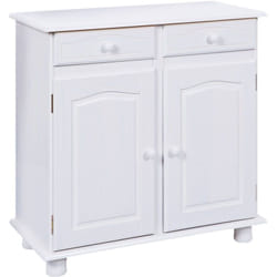 Buffet 2 portes 2 tiroirs en pin massif verni à l'eau blanc, 88x43x87h cm Couleur blanc, avec emballage renforcé - Dmora