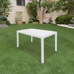TABLE D'EXTÉRIEUR PORTICI - Table de jardin polyvalente effet rotin, 100% Made in Italy, Cm 150x90h72, Blanc. STRUCTURE ET UT ...