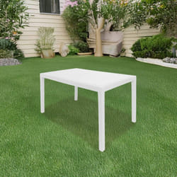 Dmora - Table d'extérieur Portici, Table à manger rectangulaire, Table de jardin polyvalente effet rotin, 100% Made in Italy, Cm 150x90h72, Blanc,