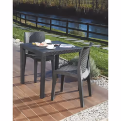 Description générale Table d'extérieur Agrigento - Table fixe effet rotin, 100% Made in Italy, dimensions 80x80h72 cm, couleu ...