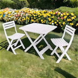 Ensemble de camping composé de 2 chaises pliantes et 1 table pliante, couleur blanche. Le produit est 100% Made in Italy. Ent ...