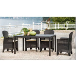 Dmora - Table d'extérieur Portici, Table à manger rectangulaire, Table de jardin polyvalente effet rotin, 100% Made in Italy, Cm 150x90h72,