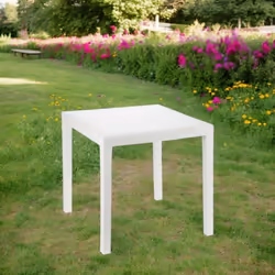 TABLE D'EXTÉRIEUR AGRIGENTO - Table fixe effet rotin, 100% Made in Italy, Cm 80x80h72, Blanc. STRUCTURE ET UTILISATION - Tabl ...