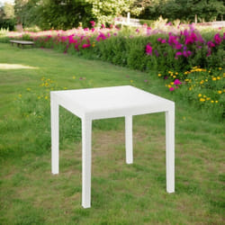 Table d'extérieur Agrigento, Table de jardin carrée, Table basse fixe effet rotin, 100% Made in Italy, Cm 80x80h72, Blanc, avec emballage renforcé