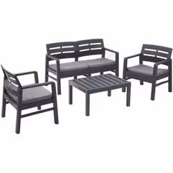 SET SALON D’EXTÉRIEUR MASSA - 1 canapé et 1 table basse, Coin salon intérieur et extérieur avec coussins, 100% Made in Italy, ...