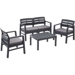 Set salon d'extérieur Massa, Salon de jardin composé de 2 fauteuils, un 1 canapé et 1 table basse, Coin salon intérieur et extérieur avec coussins,