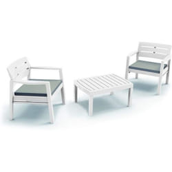 Salon de jardin DMORA - Fauteuils Table basse avec coussins - Couleur blanche - Made in Italy