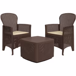 SET SALON D’EXTÉRIEUR NAPOLI - Ensemble lounge effet rotin, 100% Made in Italy, Marron. STRUCTURE ET UTILISATION - Article fo ...