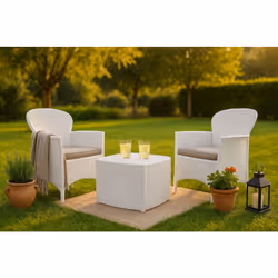 SET SALON D’EXTÉRIEUR NAPOLI - Ensemble lounge effet rotin, 100% Made in Italy, Blanc. STRUCTURE ET UTILISATION - Article for ...