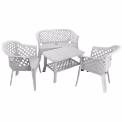 SET SALON D’EXTÉRIEUR BRESCIA - 1 banc et 1 table basse, Coin salon intérieur et extérieur, 100% Made in Italy, Blanc. STRUCT ...