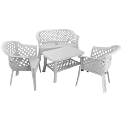 Set salon d'extérieur Brescia, Salon de jardin composé de 2 fauteuils, 1 banc et 1 table basse, Salon intérieur et extérieur, 100% Made in Italy,