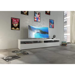 Dmora Meuble TV de salon Made in Italy Meuble TV avec 1 porte abattante et étagères cm 200x45h36 couleur blanc brillant