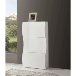 Dmora - tagère à chaussures moderne, Made in Italy, Étagère à chaussures d'entrée, avec 3 portes battantes, 71x27h122 cm, couleur blanc brillant,