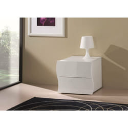 Dmora - Table de chevet ondulée moderne avec 2 tiroirs, Made in Italy, Table de nuit, Armoire pour chambre,50x40h41 cm, couleur blanc brillant, avec