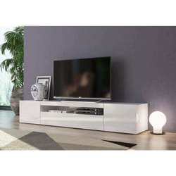 Meuble tv de salon, Made in Italy, Meuble tv avec 3 portes et étagères, cm 200x40h37, couleur blanc brillant, avec emballage renforcé - Dmora