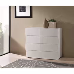 MODERN COM: Commode moderne au design ondulé pour chambre à quatre grands tiroirs, structurée avec des lignes modernes, entiè ...