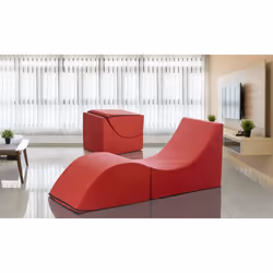 Dmora - Lit pliant Andreina 130x50h50 cm Rouge Panneau effet bois et Similcuir