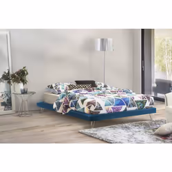 Dmora - Lit double Isabella 205x170h32 cm Bleu Panneau effet bois et Polyester