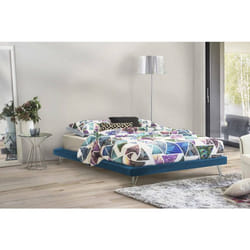 Dmora - Lit double Isabella 205x170h32 cm Bleu Panneau effet bois et Polyester