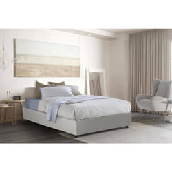 Dmora - Lit queen size Matilde 205x135h32 cm Blanc Panneau effet bois et Similcuir