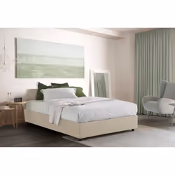 Lit coffre DMORA Silvia en tissu crème pour 1 personne 90x190 cm - Design contemporain