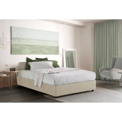 Lit coffre DMORA Silvia en tissu crème pour 1 personne 90x190 cm - Design contemporain