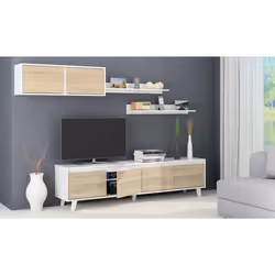 Dmora - Meuble mural Orlando 200x41h50 cm Blanc Chêne Panneau effet bois