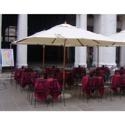 Dmora - Parasol avec mât central 60 en bois, toile couleur écru, 250 x 350 cm mât 60 cm, avec emballage renforcé