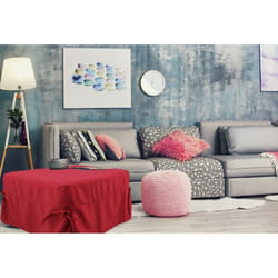 Dmora Pouf convertible en lit en tissu capitonné filet et matelas inclus cm 75x75h42 cm couleur Rouge