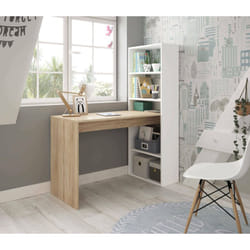 Dmora - Bureau Denton, Bureau réversible avec bibliothèque 5 étagères, Table d'étude ou de bureau pour support de livre pc, cm 120x53h144, Blanc et