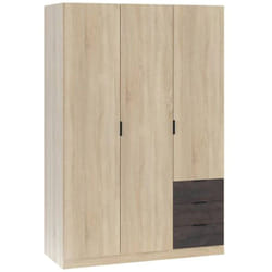 Dmora - Vestiaire Allentown, Armoire de chambre à 3 portes et 3 tiroirs, Armoire avec barre à vêtements et 3 étagères, cm 121x52h180, Chêne et Oxyde,