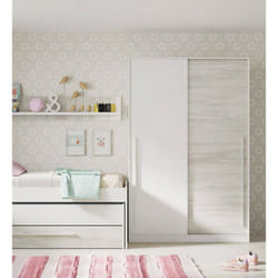 Vestiaire Downey, Armoire de chambre à 2 portes coulissantes, Armoire avec barre à vêtements et 3 étagères, cm 120x50h200, Blanc antique, avec