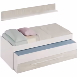 LIT SIMPLE SUNNYVALE - Cadre de lit pour chambre, Lit simple avec lit gigogne et commode et étagère assorties, cm 199x96h65,  ...