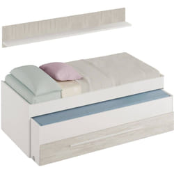 Dmora - Lit simple Sunnyvale, Cadre de lit pour chambre, Lit simple avec lit gigogne et commode et étagère assorties, cm 199x96h65, Blanc, avec