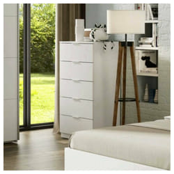 Dmora - Chariot à tiroirs Mesquite, Hebdomadaire avec 5 tiroirs, Commode pour chambre, Hebdomadaire moderne, cm 60x40h110, Blanc, avec emballage