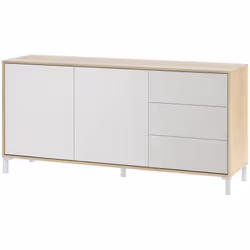BUFFET - Buffet moderne avec 2 portes et 3 tiroirs, Buffet de salon, Meuble TV, Buffet de salon, 154x41h74 cm, Chène et Blanc ...