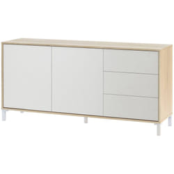 Buffet haut Concord, Buffet moderne avec 2 portes et 3 tiroirs, Buffet du salon, Meuble tv, Buffet pour le salon, cm 154x41h74, Chêne et Blanc, avec