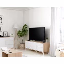 Meuble TV de salon - DMORA - Chêne et blanc - 2 portes - 2 tiroirs