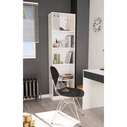 Dmora - Bibliothèque Pomona 52x25h180 cm blanche Panneau effet bois et Verre