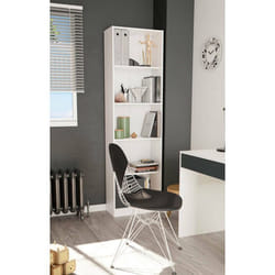 Dmora - Bibliothèque Pomona 52x25h180 cm blanche Panneau effet bois et Verre