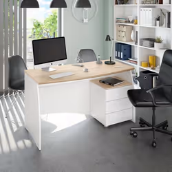 Dmora - Bureau Carrollton 136 x 67 x 74 cm blanc chêne Panneau effet bois et Verre