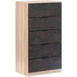 Chariot à tiroirs Mesquite, Hebdomadaire avec 5 tiroirs, Commode pour chambre, Hebdomadaire moderne, cm 60x40h110, Chêne et Anthracite, avec