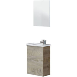 Dmora - Meuble de comptoir Peoria, Meuble de salle de bain suspendu, Armoire avec 1 porte avec miroir et lavabo, cm 40x22h58, Chêne, avec emballage