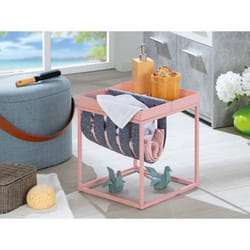 Dmora Table basse en métal peint rose avec porte-revues en laine bouillie 35x35x40 cm