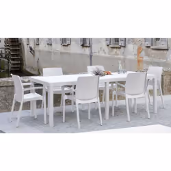 TABLE D'EXTÉRIEUR ROMA - Table de jardin extensible effet rotin, 100% Made in Italy, Cm 150x90h72, Blanc. STRUCTURE ET UTILIS ...
