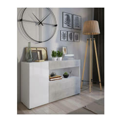 Dmora - Buffet moderne avec 2 portes et 1 tiroir, Buffet avec étagères et étagères, Meuble tv de salon, 130x41h81 cm, Couleur Blanc Brillant et