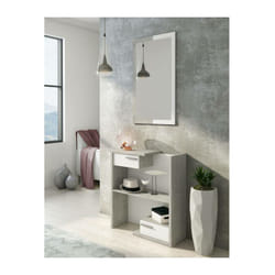 Dmora - Meuble de couloir avec miroir, hall d'entrée avec tiroirs, Vide-poche pour petits appartements, cm 80x28h170, couleur Blanc et Ciment, avec